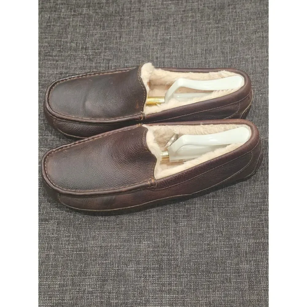 UGG Ascot Men's Leather Slippers Brown Moccasin Loafers Size 9 Style 5379